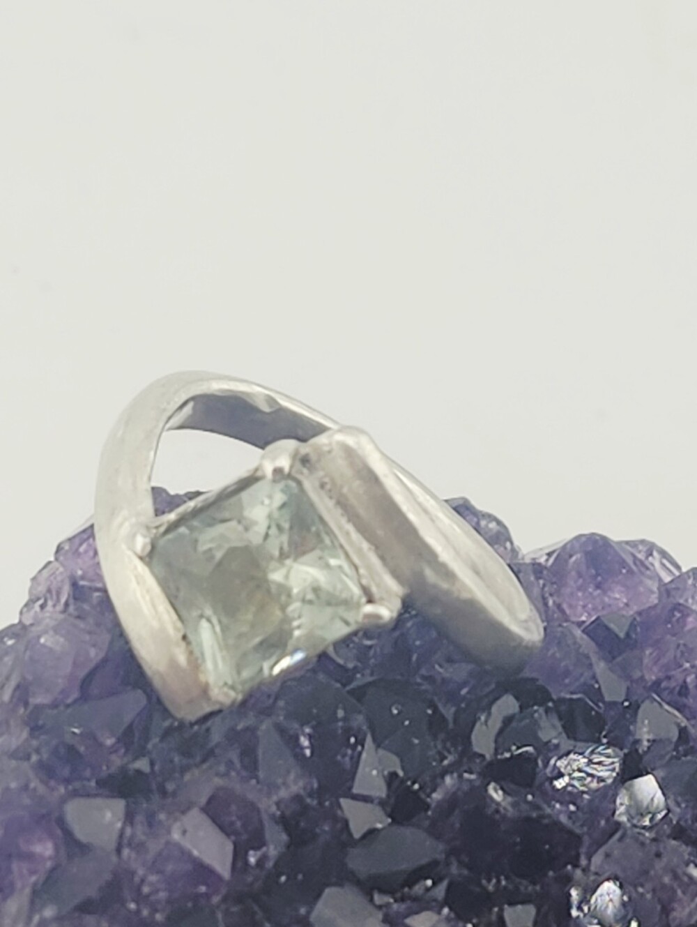 PRASIOLITE GEMSTONE RING HANDMADE IN STERLING SILVEL RECYCLE METAL SIZE 7 - Picture 4 of 16